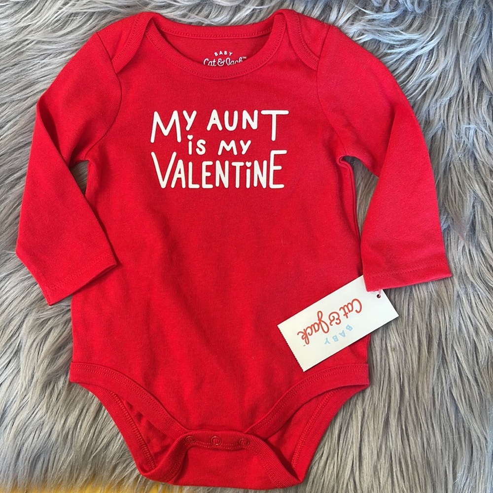 Baby cat & jack 0/3 months my aunt is my valentine long sleeve bodysuit-NWT
